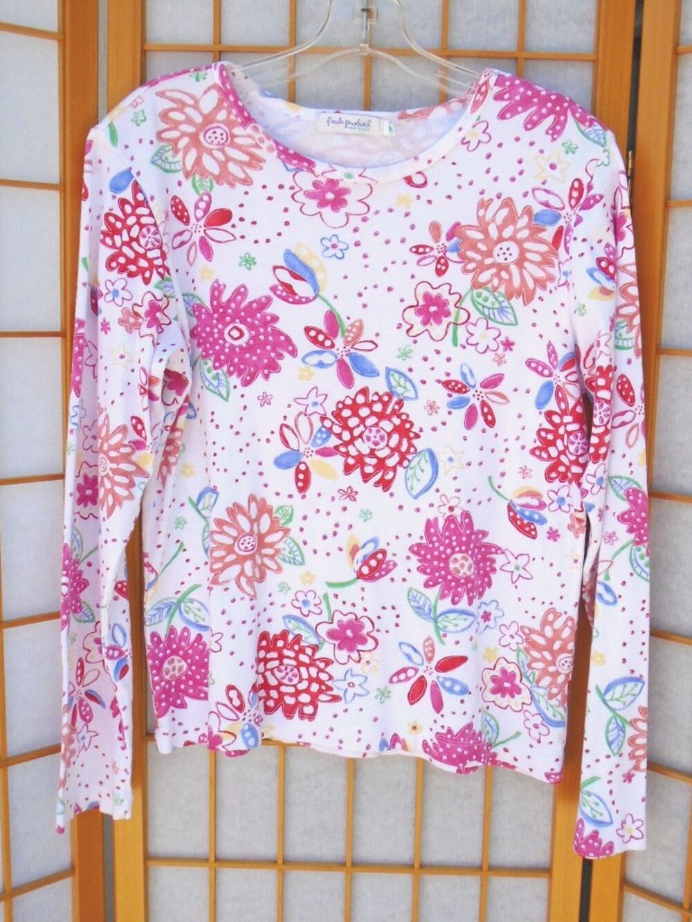 FRESH PRODUCE Scoop Neck T Baby Rib cotton knit tossed flower print *EUC